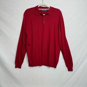 Paul Fredrick Red Silk Cotton Cashmere Long Sleeve Polo Sweater – Size L